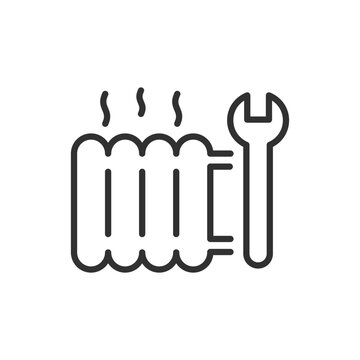 recommend clip art: Repairing a heating system, linear icon, wrench and radiator. Line with editable stroke