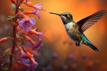 Hummingbirds grace a delicate portrait with vibrant flowers in harmony