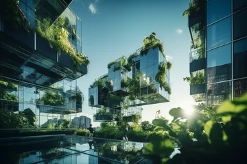 Deurstickers Umweltfreundliches Wohnen, Ökologisches und energieeffiziente Immobilie mit begrünten Fassaden, grünes Arbeiten © GreenOptix