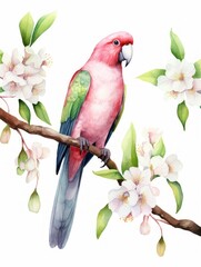 Colorful Watercolor Parrot with Surrounding Leaves AI Generated