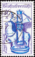 Postage stamp Czechoslovakia 1978 Janosik on horseback, by Jozef Franko, Slovak ceramics - obrazy, fototapety, plakaty