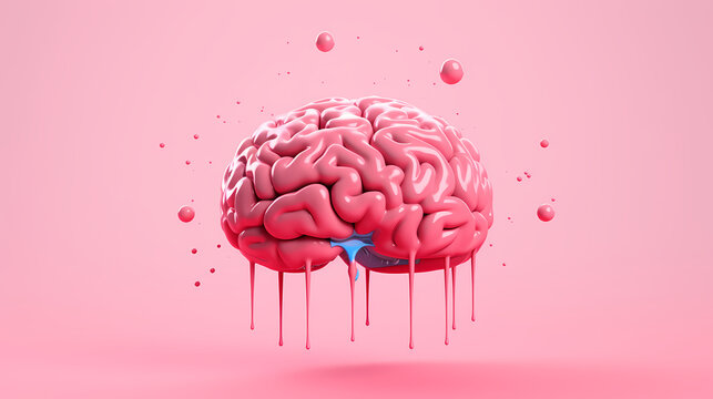 Brain creativity with liquid dripping on pink background, abstract poster web page PPT background
