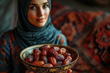 beautiful lady age 25 years old, wearing with hijab, enjoying bites a