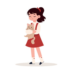 girl holding a cat in her hands. children and pets