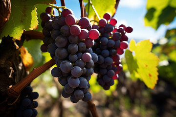 Fototapeta premium Bunch of grapes in a vineyard. Wine harvest. Investment in wine. Winery.