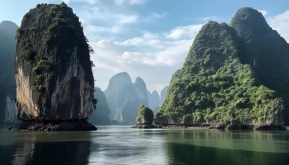 Papier Peint photo autocollant Guilin beautiful landscape of tropical coast with karst limestone islets and cliffs