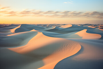 landscape of an evening desert with sand dunes - obrazy, fototapety, plakaty