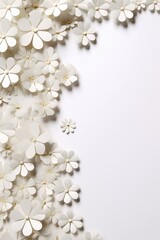 Romantic white background with space for text or images white paper flowers on the left