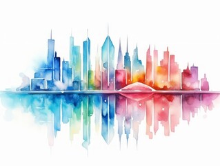Modern cityscape with skyscrapers in watercolor style, vector illustration Generative AI