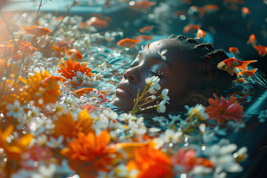 Generative AI image of a serene underwater floral scene