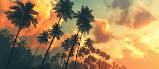 Nostalgic summer backdrop with palm trees - obrazy, fototapety, plakaty