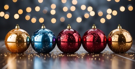 festive array of red, yellow, and blue Christmas baubles