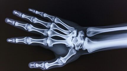 Human adult  hand bones x-ray image. Medical and anatomy radiography or imagery - obrazy, fototapety, plakaty