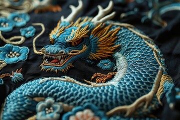 Embroidery design beautiful blue dragon
