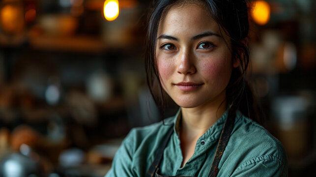 Retrato de una repostera o cocinera orgullosa de empreder su nuevo negocio