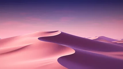 Deurstickers Desert landscape with sand dunes and pink lavender gradient starry sky, abstract poster web page PPT background, digital technology background © Derby