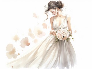 Beautiful Bride Holding Delicate Peony Bouquet AI Generated