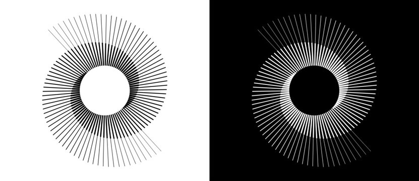 Abstract background with lines in circle. Art design spiral as logo or icon. A black figure on a white background and an equally white figure on the black side.