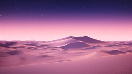 Desert landscape with sand dunes and pink lavender gradient starry sky, abstract poster web page PPT background, digital technology background