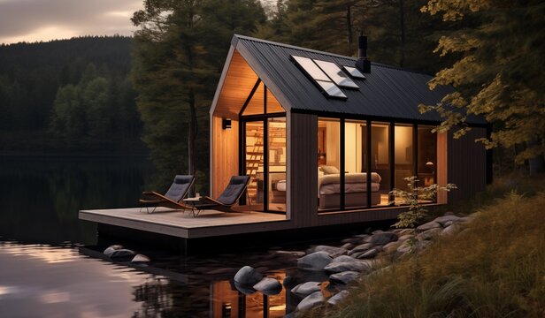 Tiny House in der Natur, Nachhaltiges und effizientes Wohnen und Leben, Alternatives Wohnen