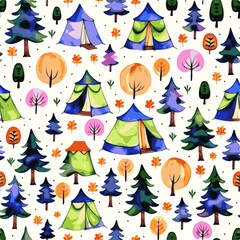 Camping Forest seamless pattern 