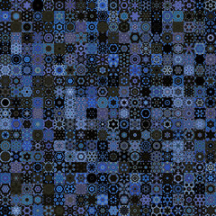 Dark blue and black floral geometric shapes vintage style seamless pattern background.