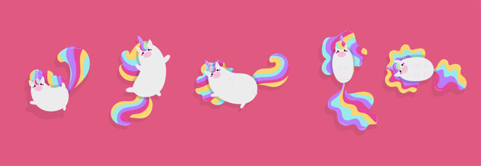 pink kawaii unicorn vector set 