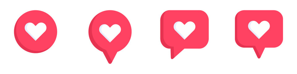 Social network like icons. Vector icons of likes in red on isolated background. Vector EPS 10