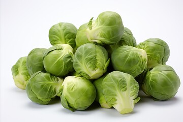 Pristine white backdrop with fresh brussels sprouts for captivating ads and packaging designs