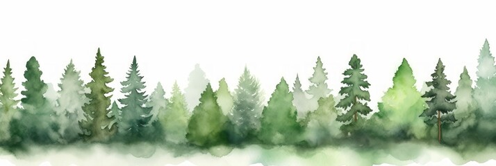 Watercolor Tree Line of Walnut on White Background AI Generated