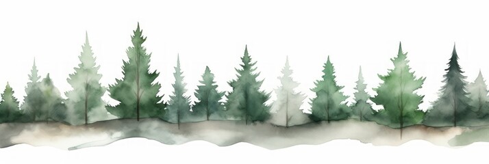 Watercolor Teak Tree Line on White Background AI Generated