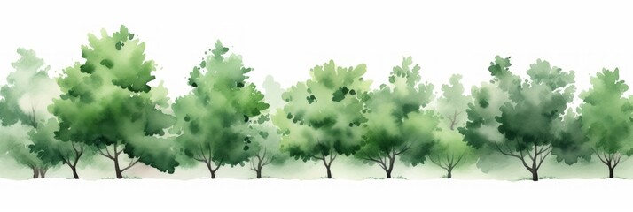 Watercolor Cottonwood Tree Line on White Background AI Generated AI Generated