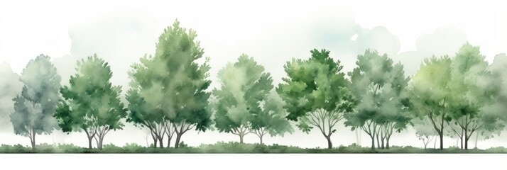 Watercolor Hackberry Tree Line on White Background AI Generated