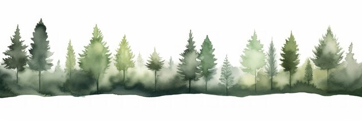 Watercolor Tree Line of Olive on White Background AI Generated