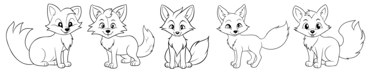 Cute fox, simple thick lines kids and preschool children cartoon coloring book pages. Vectorized clean drawing illustration. Generative AI