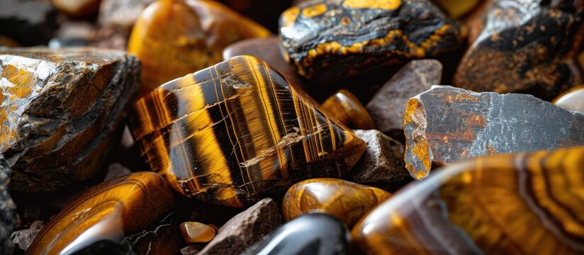 Natural mineral rock specimen of tiger's eye and hawk's eye gems.