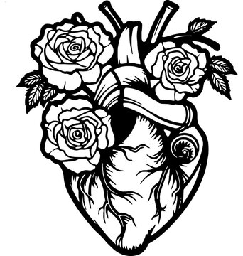 recommend clip art: Anatomical heart with roses simple vector, Floral black heart silhouette, Valentine’s Day outline, love symbol graphic design