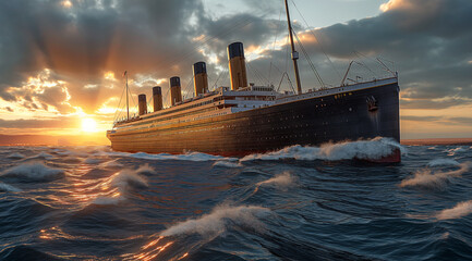 the titanic sailing in the ocean - obrazy, fototapety, plakaty