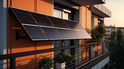Balkonkraftwerk für Solarenergie, Nachhaltiges, energieeffizientes und smartes Wohnen - obrazy, fototapety, plakaty
