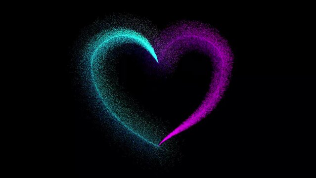 Glowing blue and purple particles draw a heart shape.alpha channel(transparent background).animation for romantic background, happy Valentine's day.concept of love and friendship.