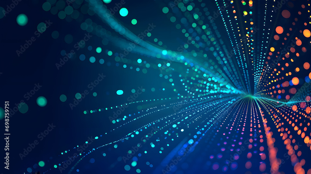 Wall mural abstract image of data flow within network, represented by blue background and green, orange and blu