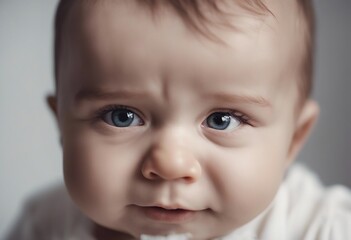 Portrait of a Cute Baby Boy with Blue Eyes on White Background Close up