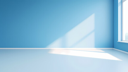 Modern minimalist clean blue wall background with copy space, empty room