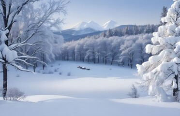 Obraz premium Snowy Winter Landscape A serene snowy landscape