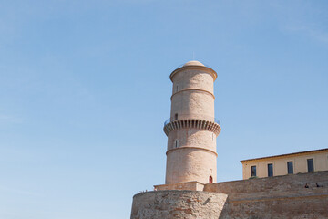 Lighthouse at the entrance to the port of Marseille.