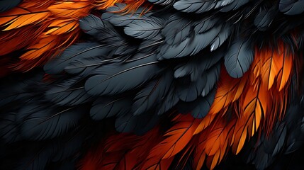 Fototapeta premium close-up of black and orange feathers with striking texture