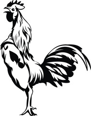 Cartoon Black and White Isolated Illustration Vector Of A Chicken Standing Up