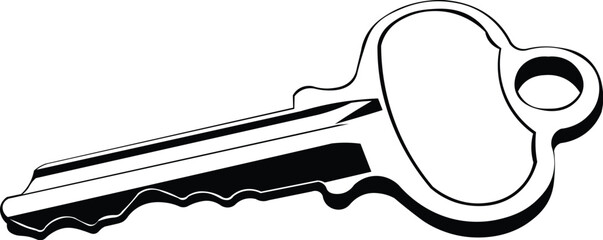 Cartoon Black and White Isolated Illustration Vector Of A House Key