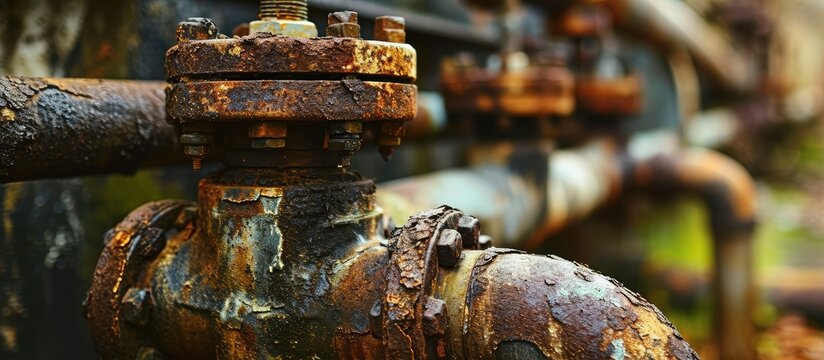 Pipe insulation damaged by corrosion leading to a gas leak through a rusty valve tube.