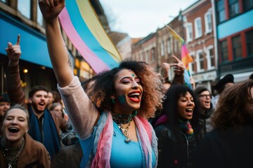 Fototapeta premium photos of real people celebrating in the street on transgender day 